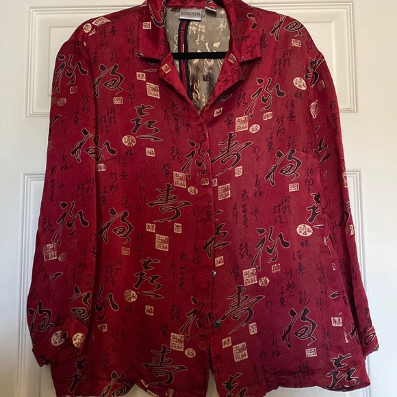 90’s Red 100% Silk Japanese Geisha Button Up Top by Chico's Design main image 0